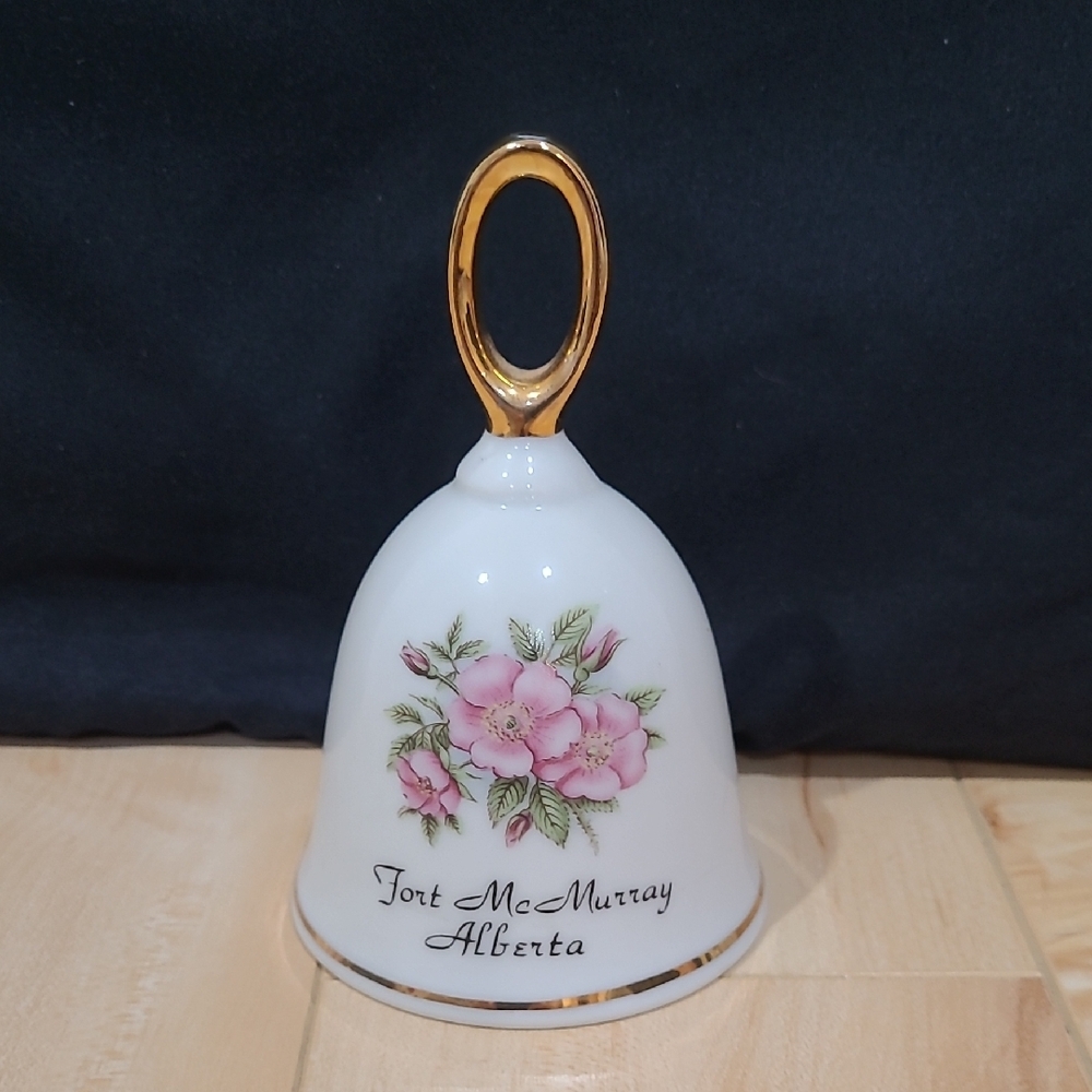 2/$20 Fort McMurray Alberta Floral Decorative Bell with Gold Handle